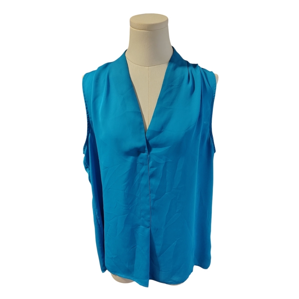Laundry By Shelli Segal Bright Blue V-Neck Sleeveless Blouse Size Large